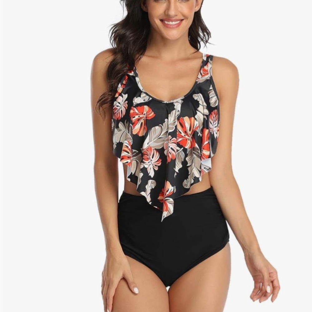 Sixyotie Women Bikini Sets High Waisted Halter Swimsuit Flounce Ruffled 2 Size L